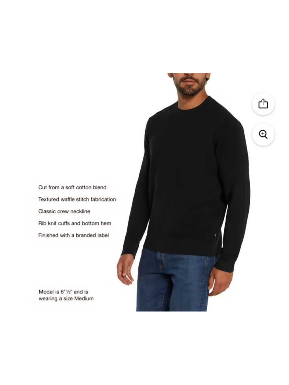 Men's GAP Black Waffle Knit Crewneck Sweater S